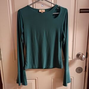 2/$10 Vintage London Rose Teal Long Sleeve Top with Cutout Large